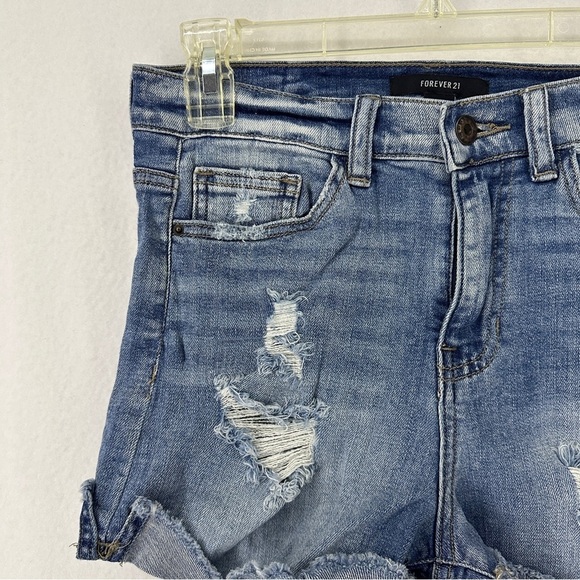 Forever 21 High Waisted Distressed Jean Shorts Womans 27 Medium Wash - Picture 3 of 13